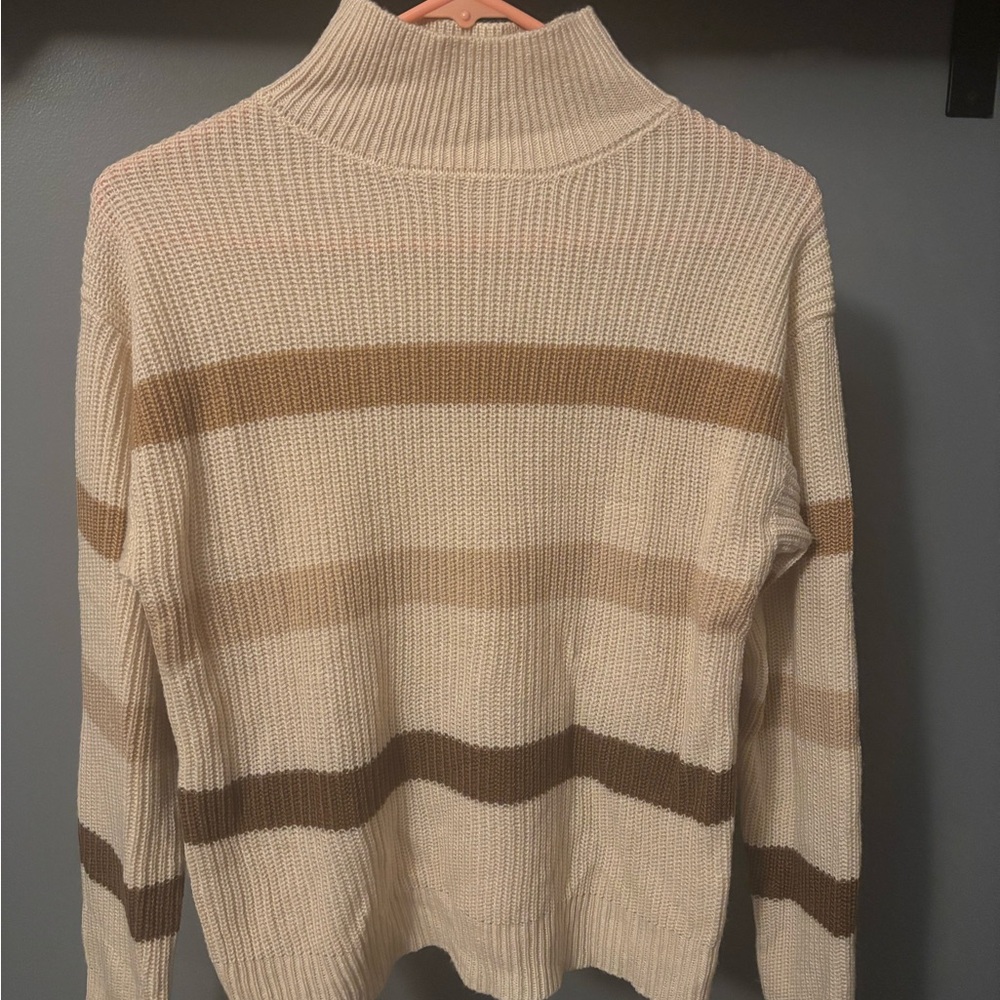 Pink Lily Striped Cowl Neck Sweater - Cream and Brown